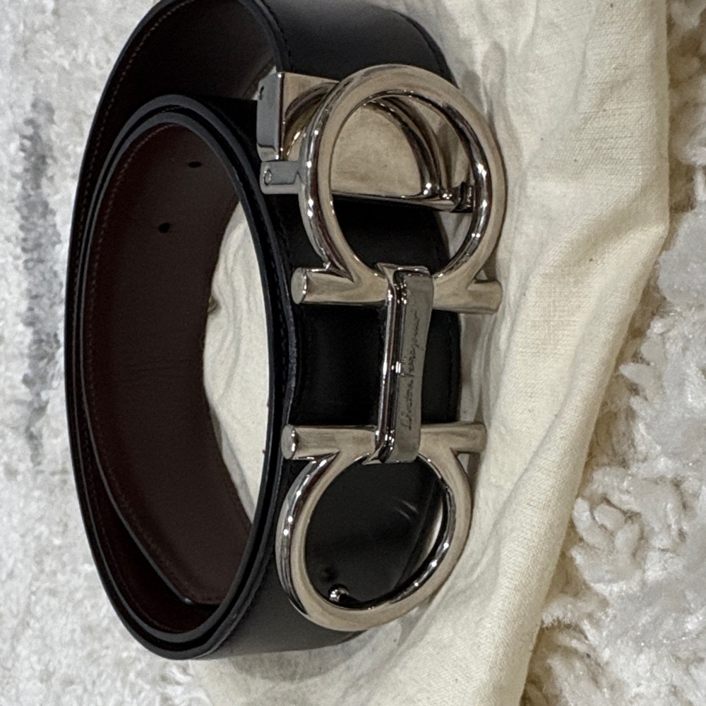 Salvatore Ferragamo Black Belt with Silver Buckle size 96cm